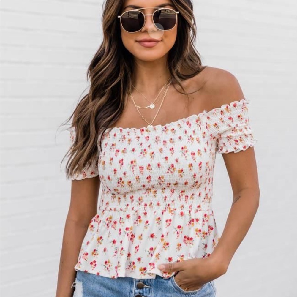 Pink Lily- Pick Your Love Cream Smocked Blouse